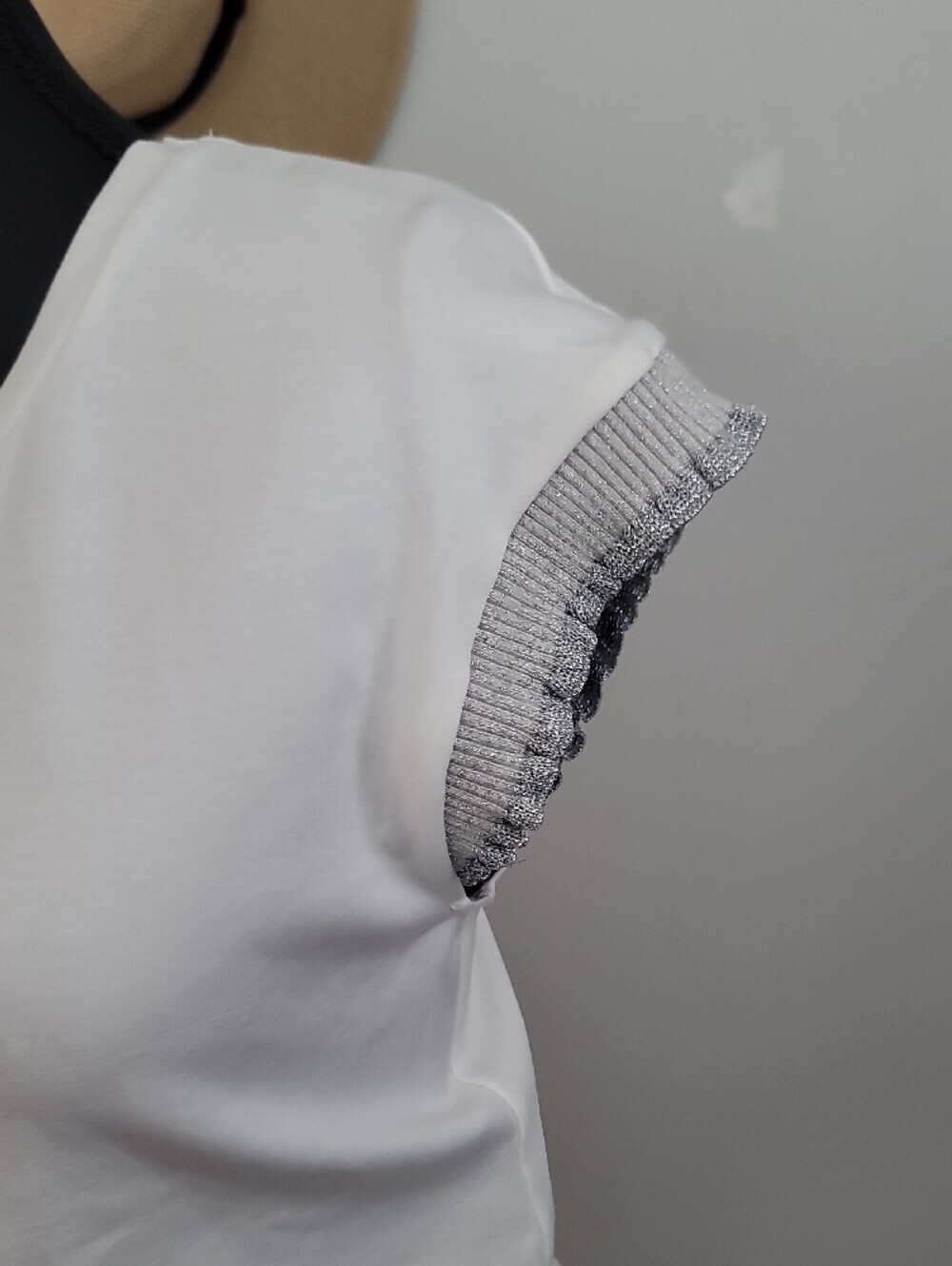 Muse Republic Clothing White Short Sleeve Tee with Silver Ruffle Sleeve Trim - Picture 4 of 10